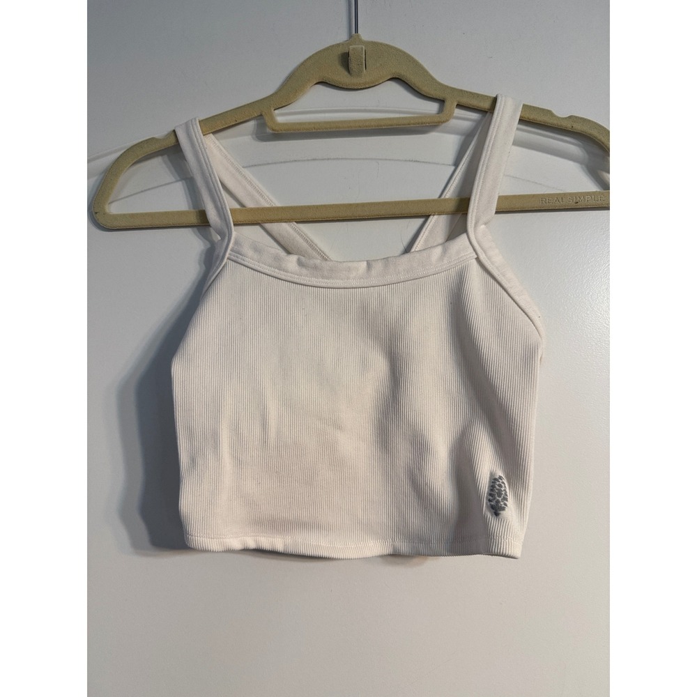 FP Movement Happiness Runs Crop Tank M/L Ivory Ribbed Racerback Sporty Gorpcore